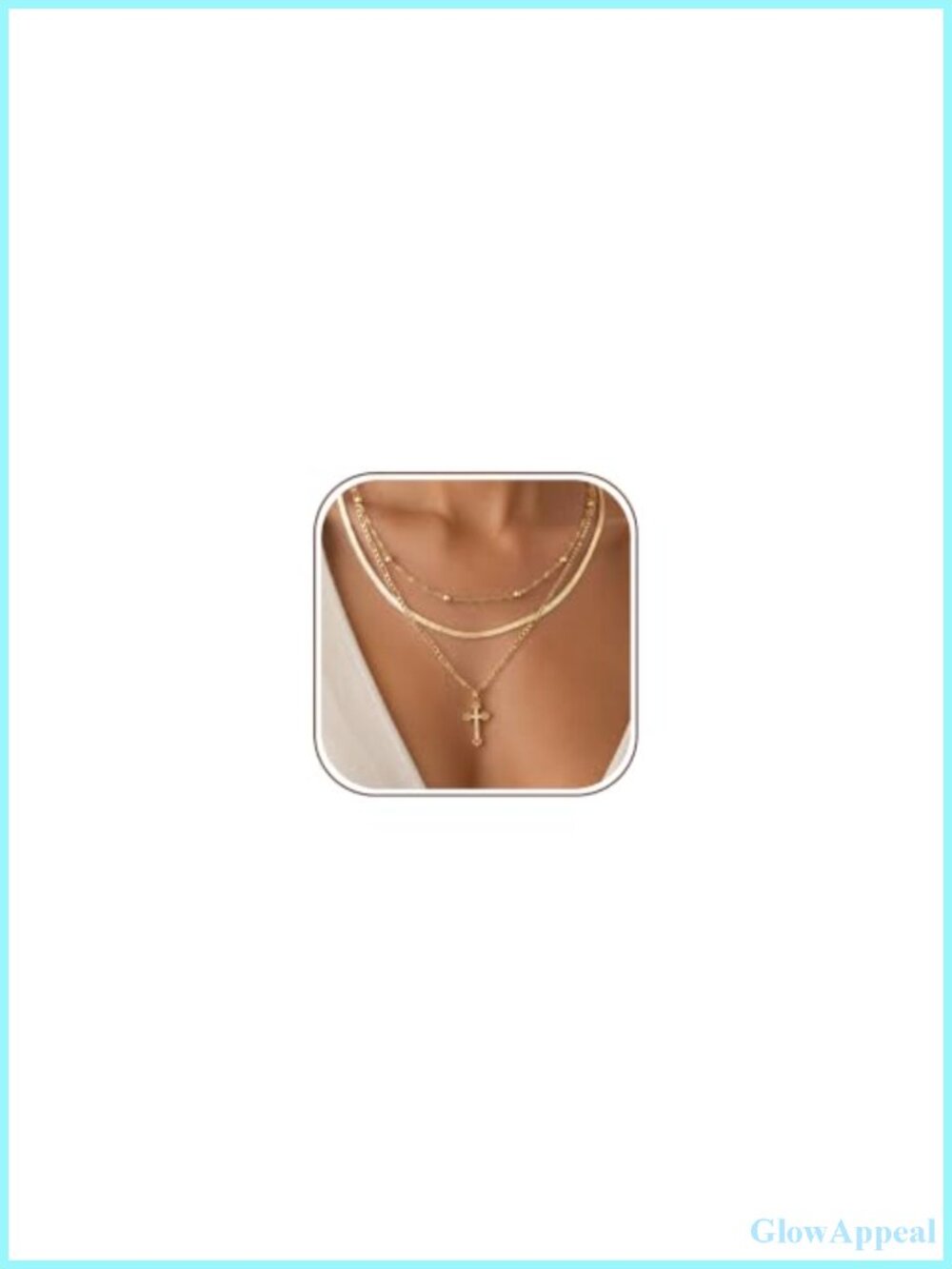 Layered Gold Necklace Set 3 Chains CZ Cross Pendant Necklace